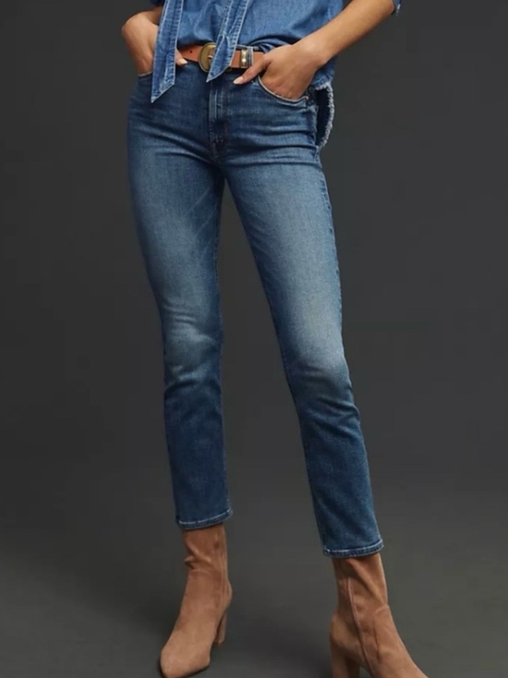 MOTHER Mid Rise Dazzler Ankle Healing Jar Slim Straight Jeans 25